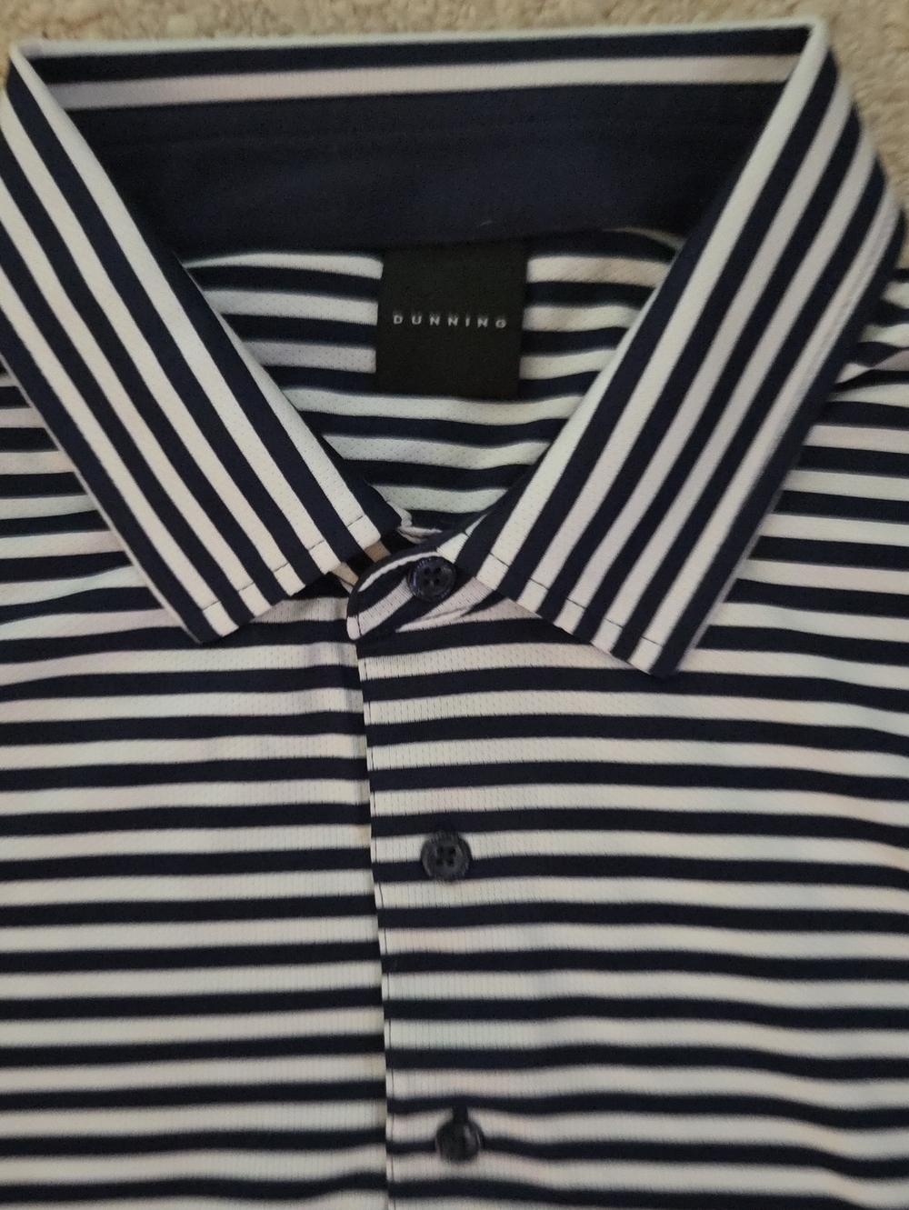 Dunning Navy and White Striped Golf Polo, XL